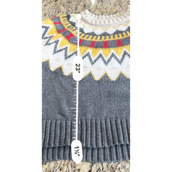 AERIE Fair Isle Pullover Sweater Nordic Cozy Soft Gray Yellow Women's Size Large - Picture 10 of 11